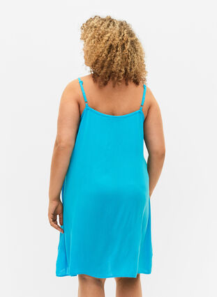 Effen viscose jurk met bandjes, Blue Atoll, Model image number 1