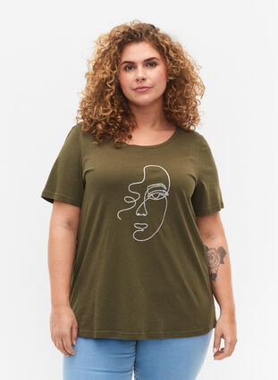 T-shirt en coton avec imprimé scintillant, Ivy G. Shimmer Face, Model image number 0
