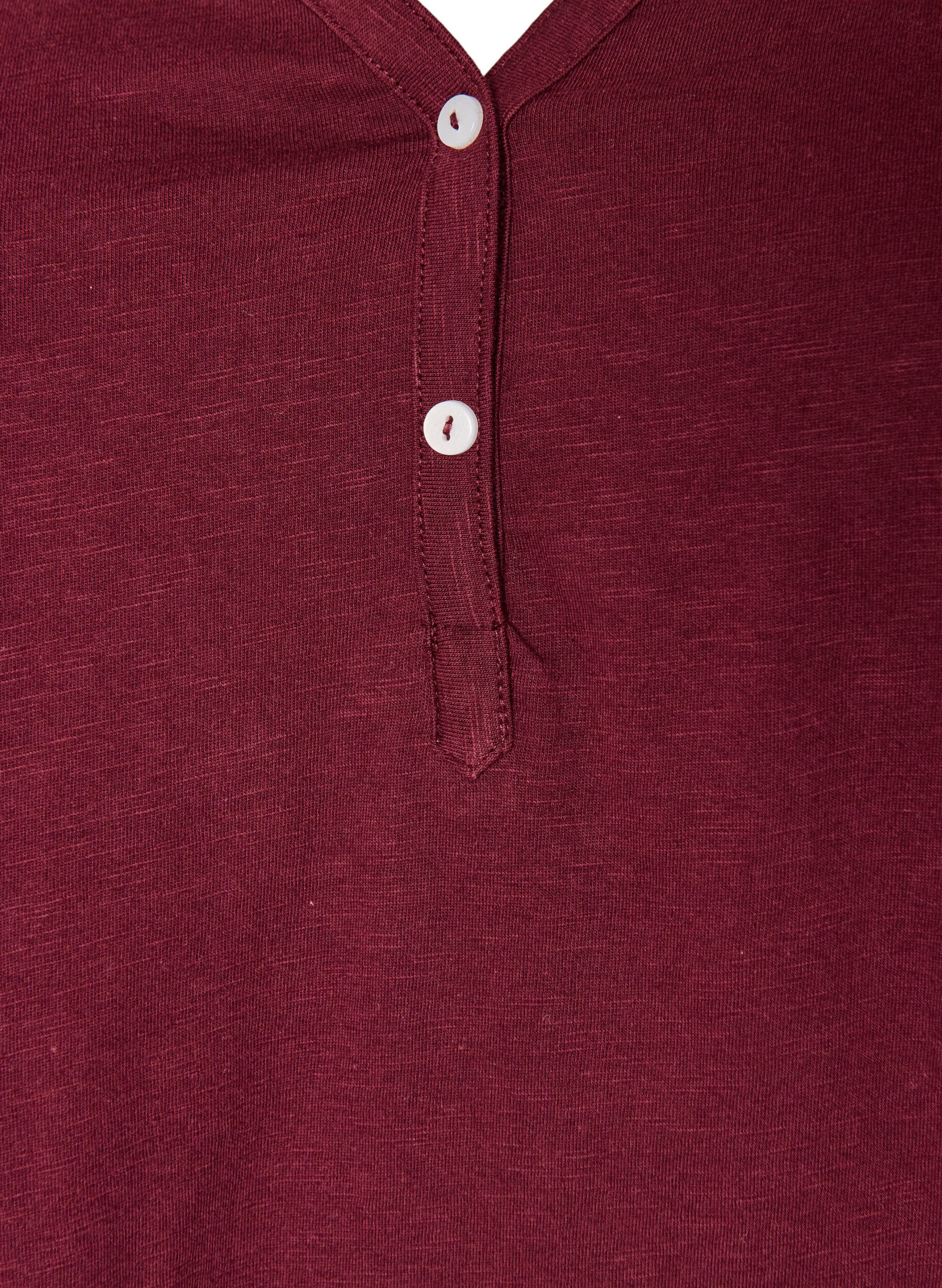 ZizziT-shirt &agrave; manches longues avec col V et boutons, Bordeaux, Packshot image number 2