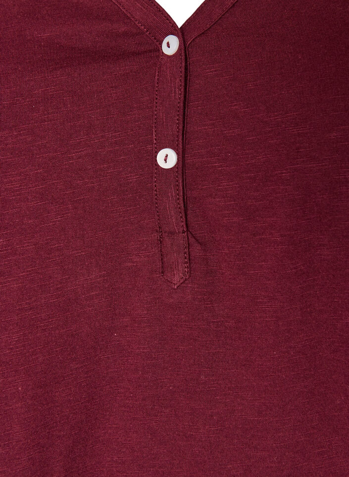T-shirt &agrave; manches longues avec col V et boutons, Bordeaux, Packshot image number 2