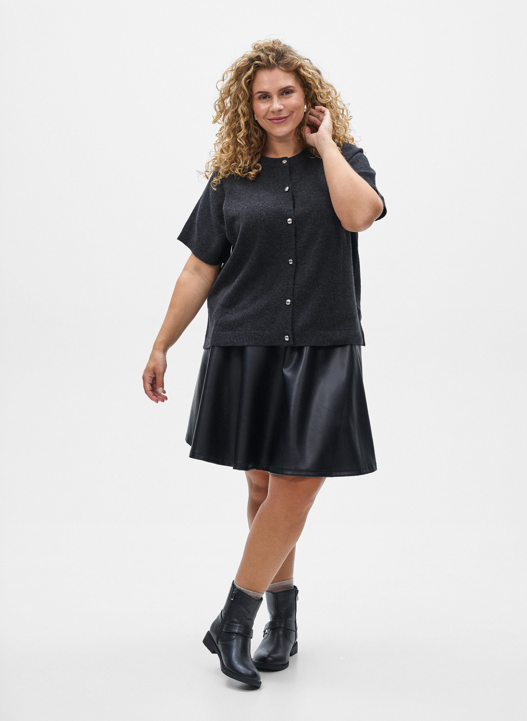 ZizziGebreide kleding vest met korte mouwen, Grijs, Model image number 1