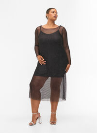 Net-jurk met lange mouwen, Black w. Silver, Model