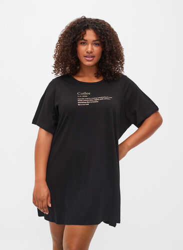 T-shirt de pyjama oversize en coton biologique, Black W. coffee, Model image number 0