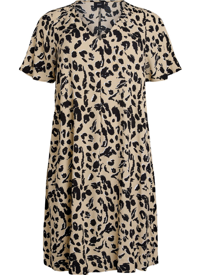 Viscose A-lijn jurk, Beige, Packshot image number 0