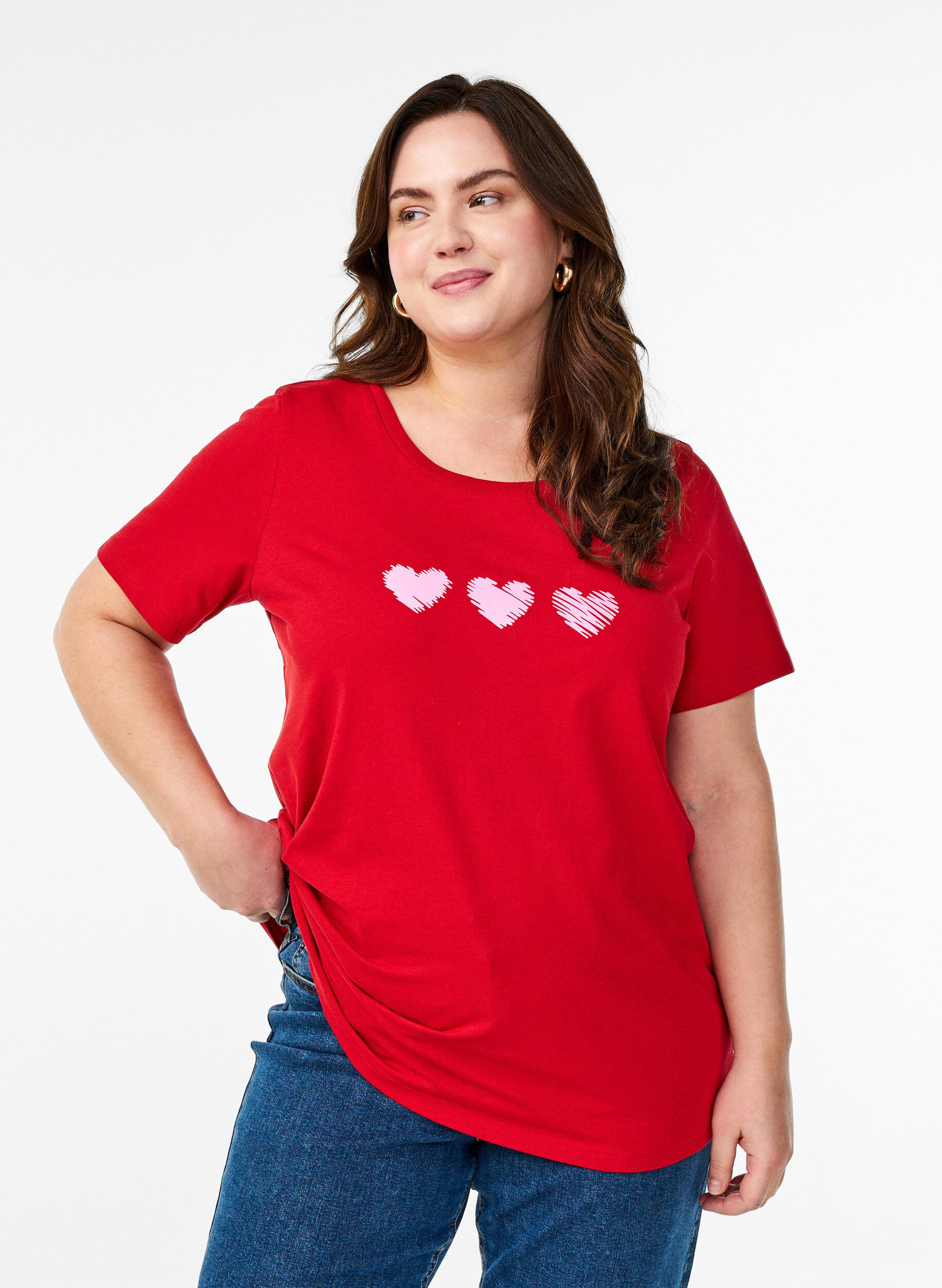 Zizzi T-shirt en coton avec motif, Salsa w. Hearts, Model image number 0
