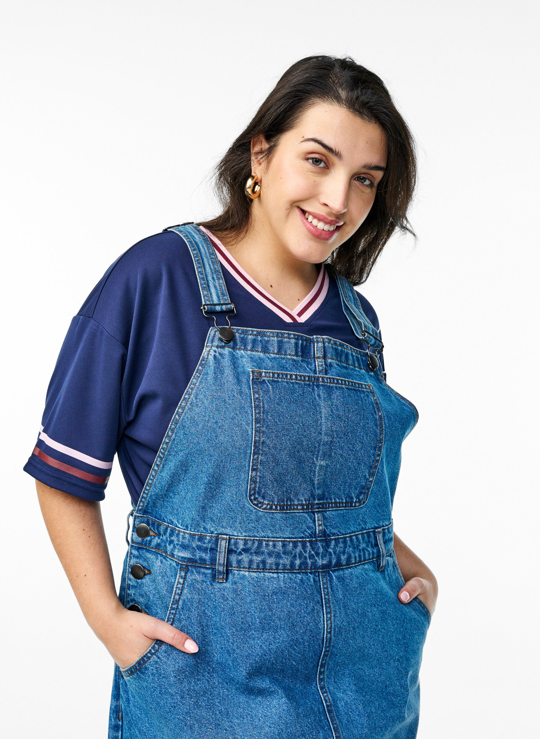 ZizziMidi denim overall jurk, Blue Denim, Model image number 2