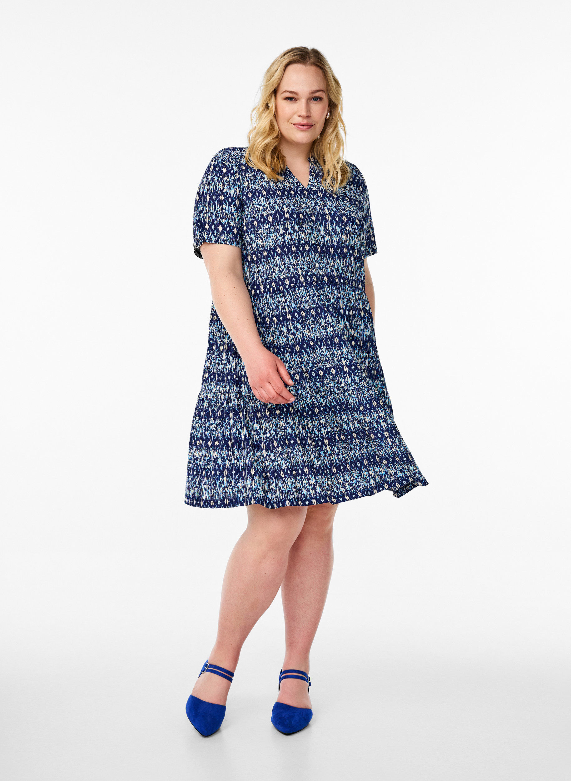 ZizziJurk met patroon en panelen, Blauw, Model image number 1