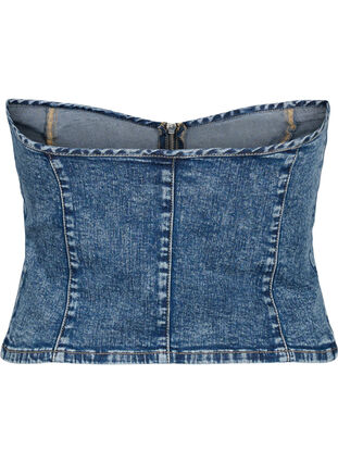 Top corset en denim avec fermeture éclair, Blue denim, Packshot image number 1