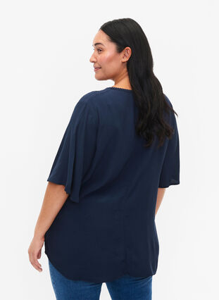 Viscose blouse met 1/2 mouwen en borduurwerk detail, Total Eclipse, Model image number 1