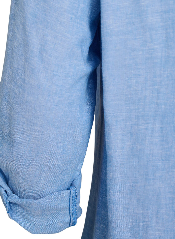 Chemise longue en lin et viscose, Bleu, Packshot image number 3