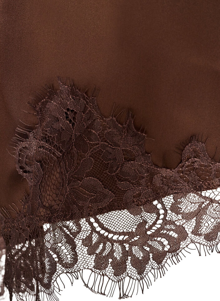 Robe en satin avec dentelle et ourlet asym&eacute;trique, Marron, Packshot image number 4