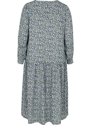 Viscose midi-jurk met bloemenprint, Black AOP, Packshot image number 1