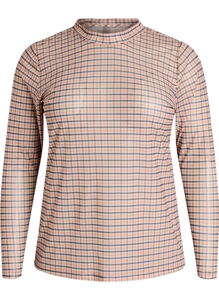 Blouse en maille &agrave; carreaux, Beige, Packshot image number 0