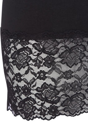 Long top en coton avec bordure en dentelle, Black, Packshot image number 2