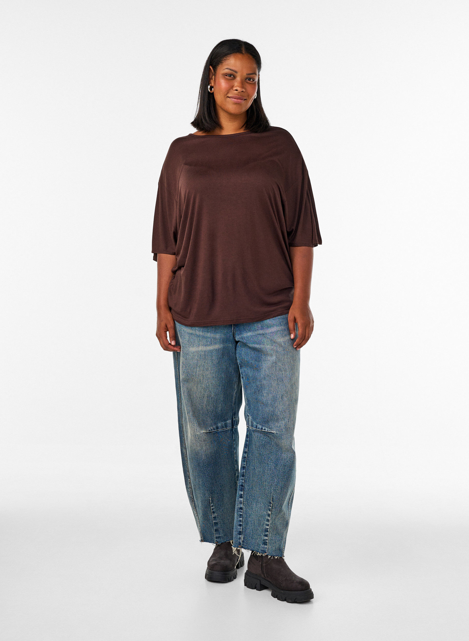 ZizziT-shirt ample en jersey de viscose, Marron, Model image number 1