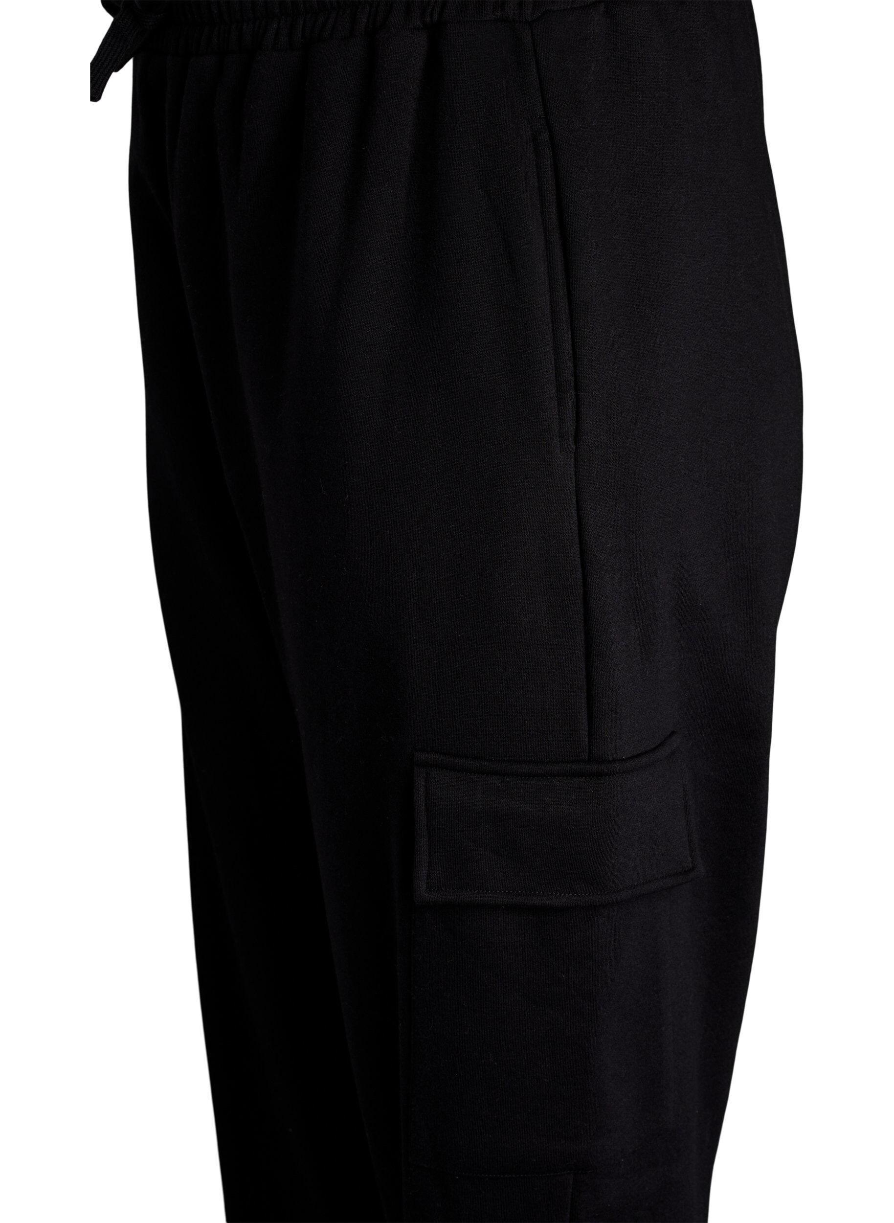 ZizziCargo broek in zachte sweatstof, Black, Packshot image number 3