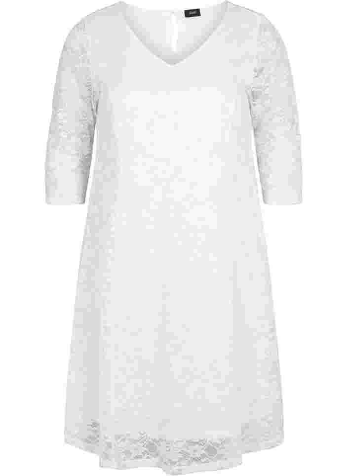 Kanten jurk met 3/4 mouwen, White, Packshot image number 0