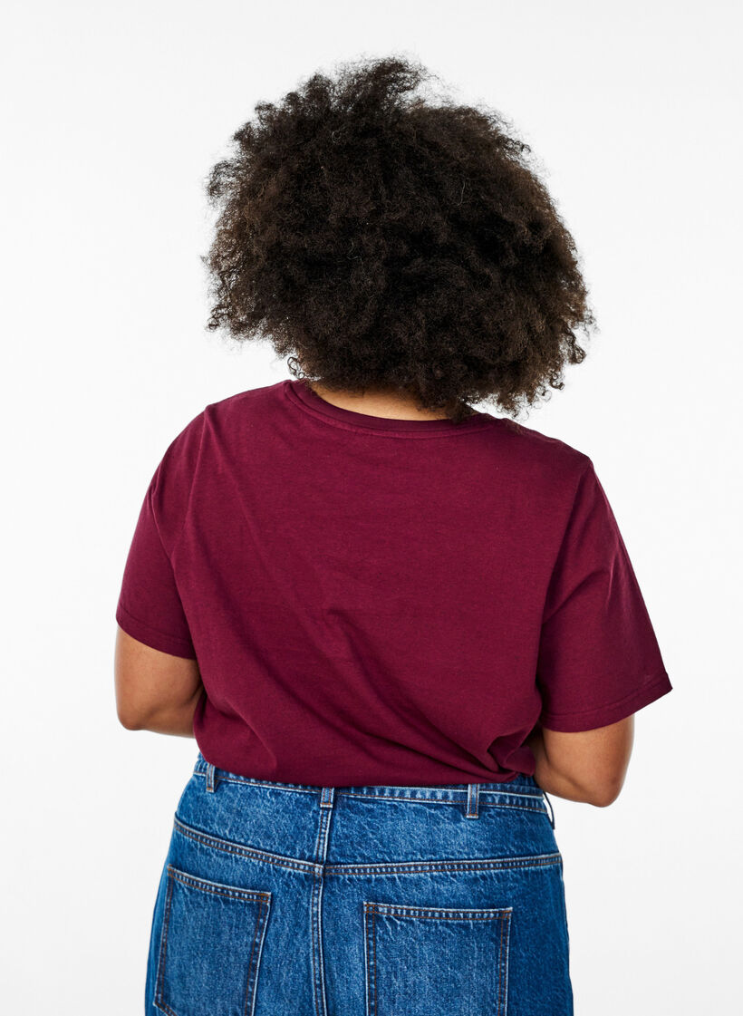 Katoenen T-shirt met ronde hals, Donker Bordeaux, Model image number 2