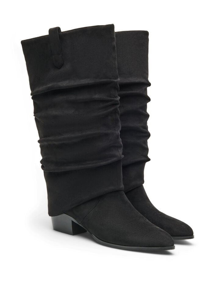 Lange laars met su&egrave;de-look en een afneembare schacht, Zwart, Packshot