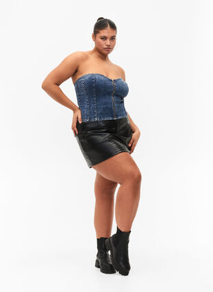 Top corset en denim avec fermeture éclair, Blue denim, Model image number 3