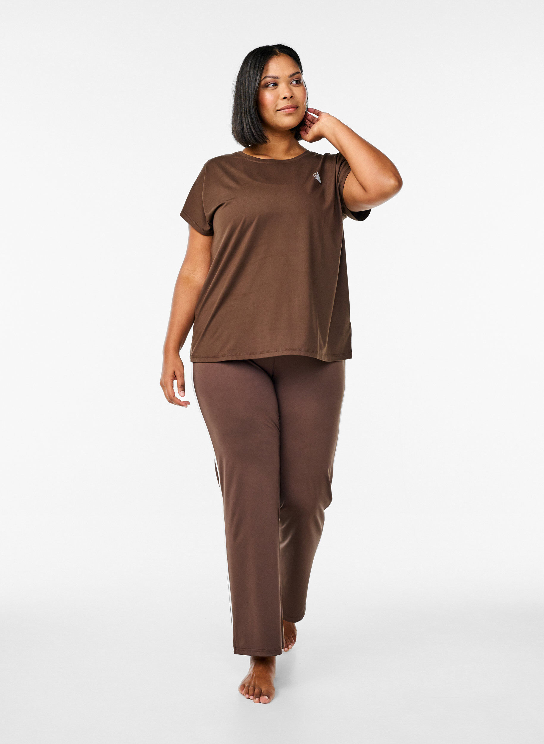 Zizzi T-shirt de sport uni, Marron, Model image number 1