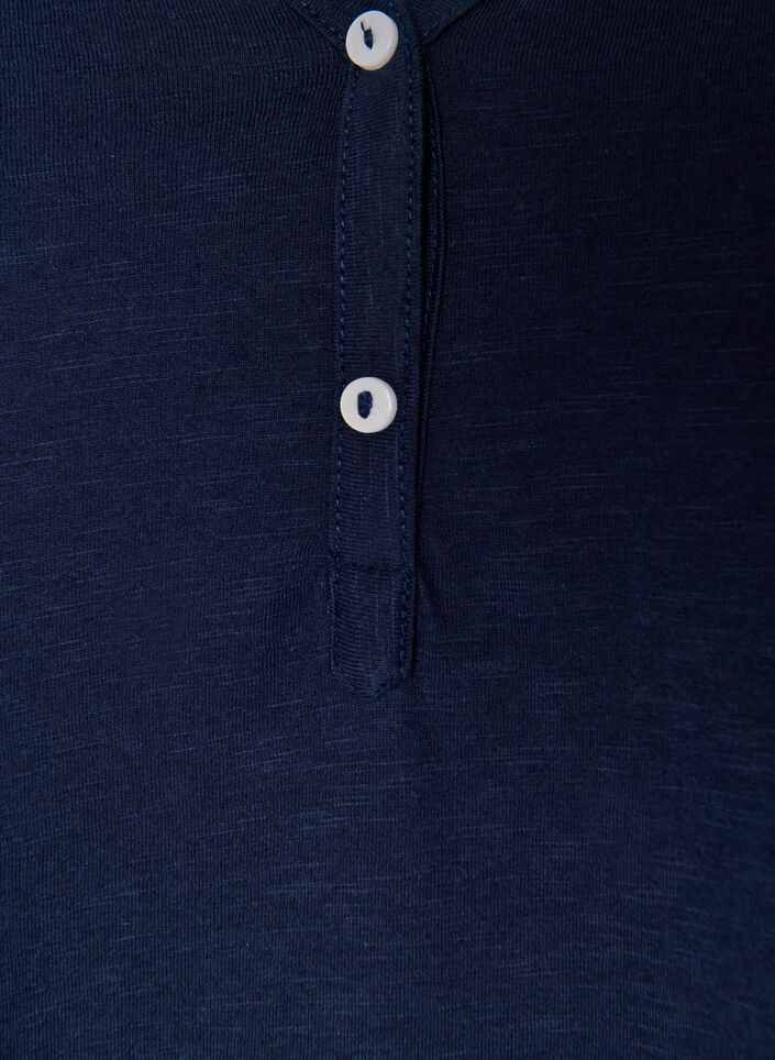 T-shirt met lange mouwen, V-hals en knopen, Blauw, Packshot image number 2