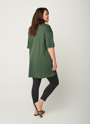 Tunique en coton manches courtes, Green , Model image number 1