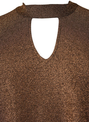 Glitter blouse met lange mouwen, ronde hals en V-detail, Black Copper, Packshot image number 2