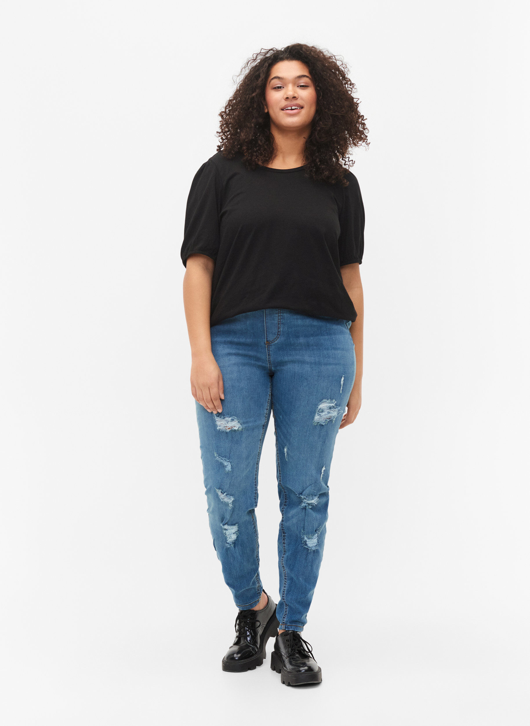 ZizziKatoenen t-shirt met 2/4 mouwen, Black, Model image number 2