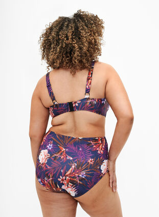 Gestreept bikinibroekje met hoge taille, Purple Flower, Model image number 1