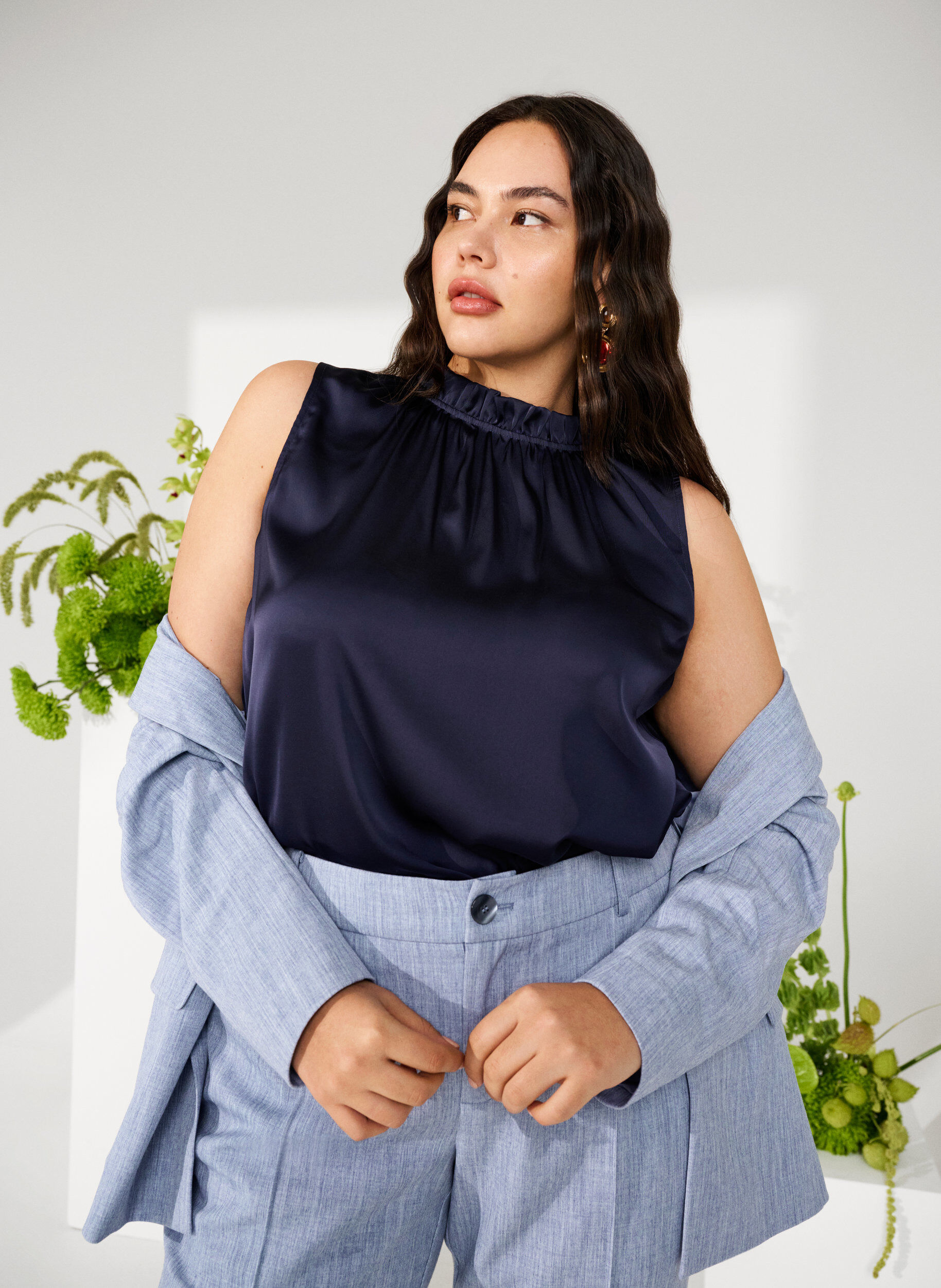 ZizziMouwloos feestelijk topje van satijn, Night Sky, Image image number 0