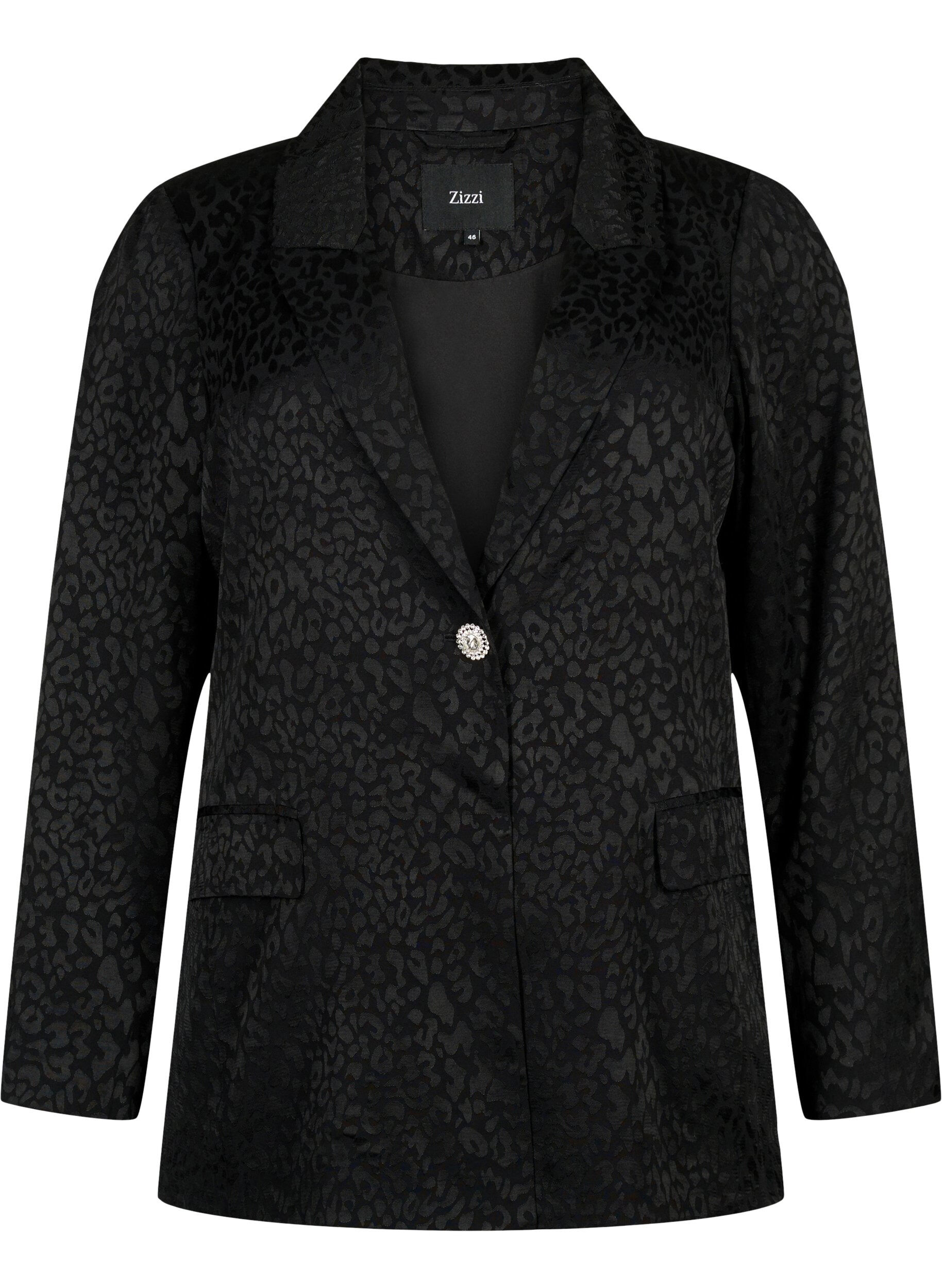 ZizziDubbelgestikte jacquardblazer van viscose, Black, Packshot image number 0