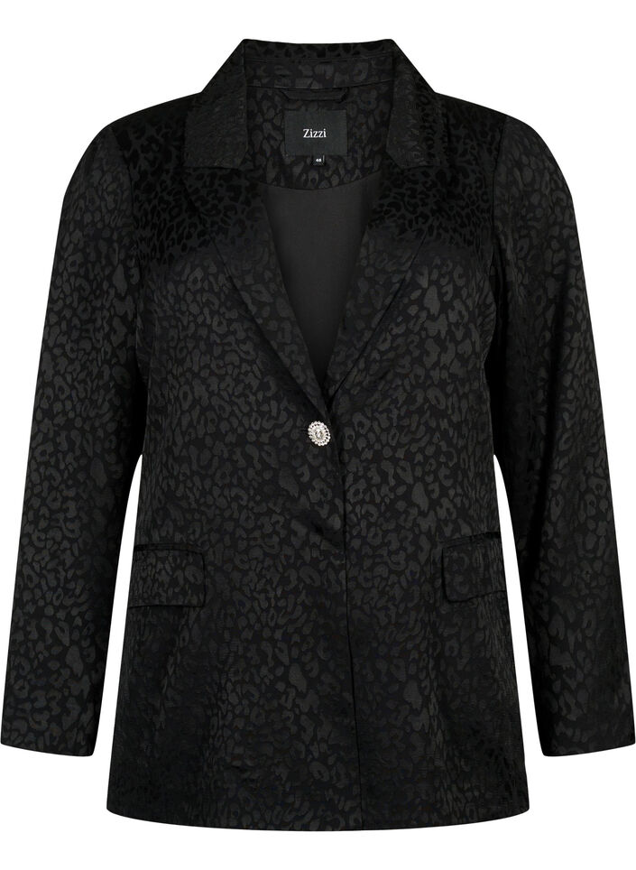 Dubbelgestikte jacquardblazer van viscose, Black, Packshot image number 0