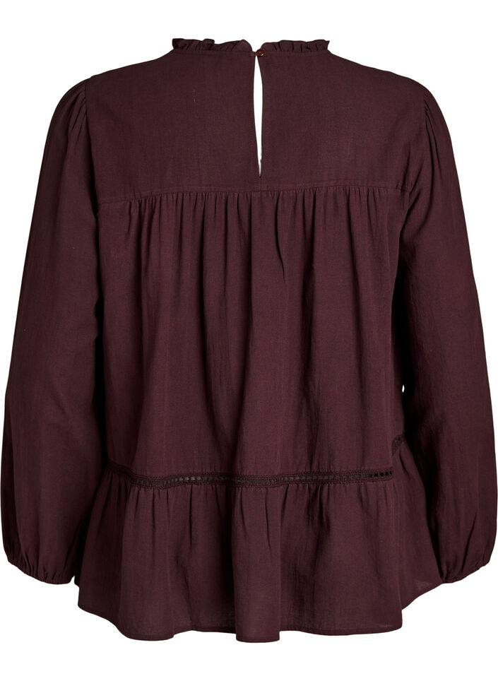 Blouse avec broderie et bordure broderie ajour&eacute;e, Bordeaux fonc&eacute;, Packshot image number 1