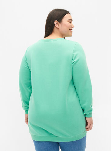 Sweat-shirt long avec imprimé de texte, Neptune Green , Model image number 1