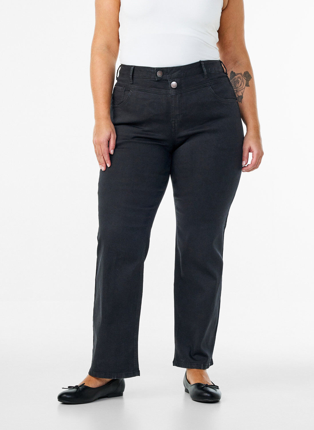ZizziRegular fit Gemma jeans met hoge taille, Zwart, Model image number 3