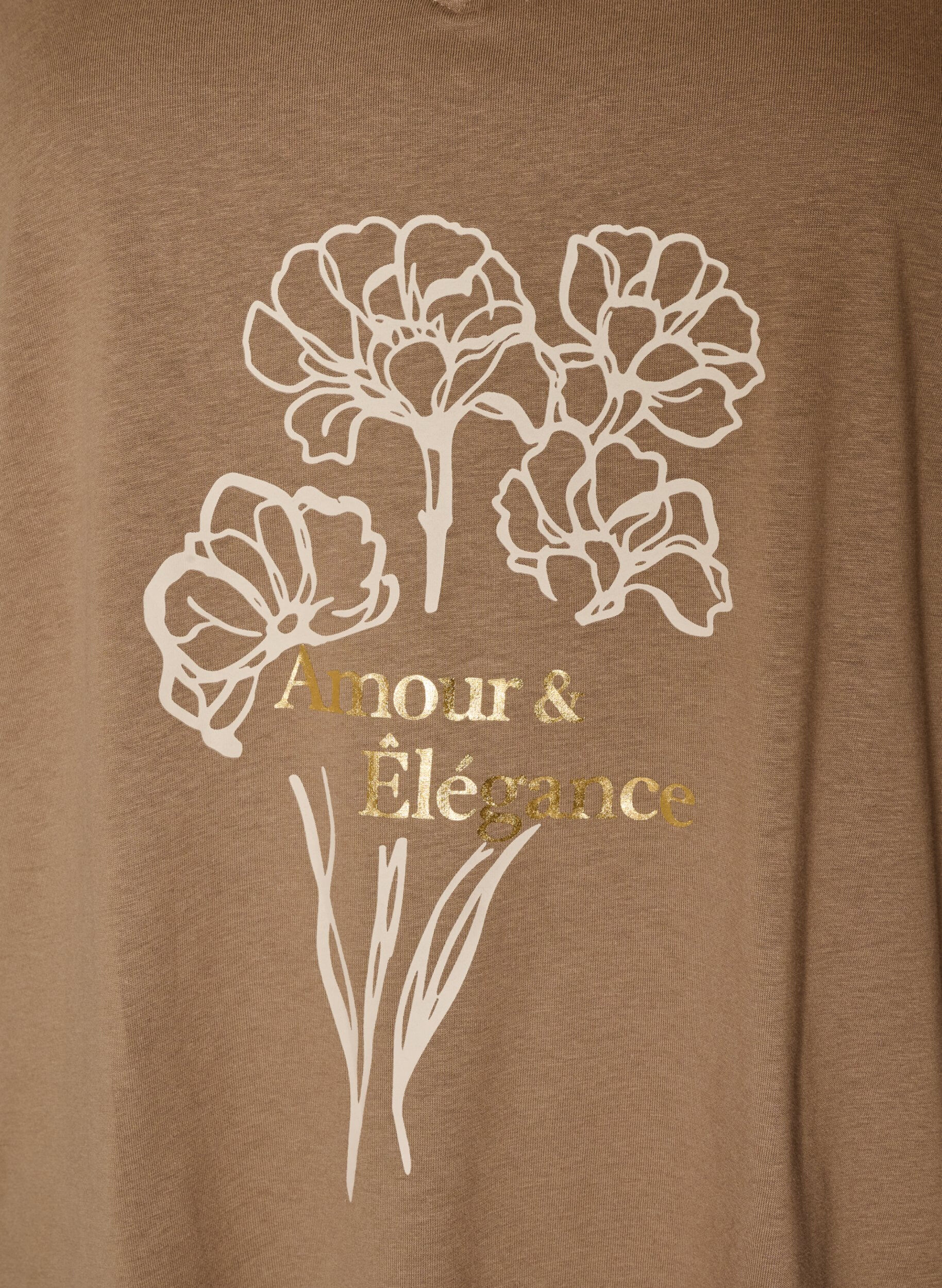 ZizziT-shirt en coton avec imprim&eacute; sur le devant et col en V, Marron, Packshot image number 2