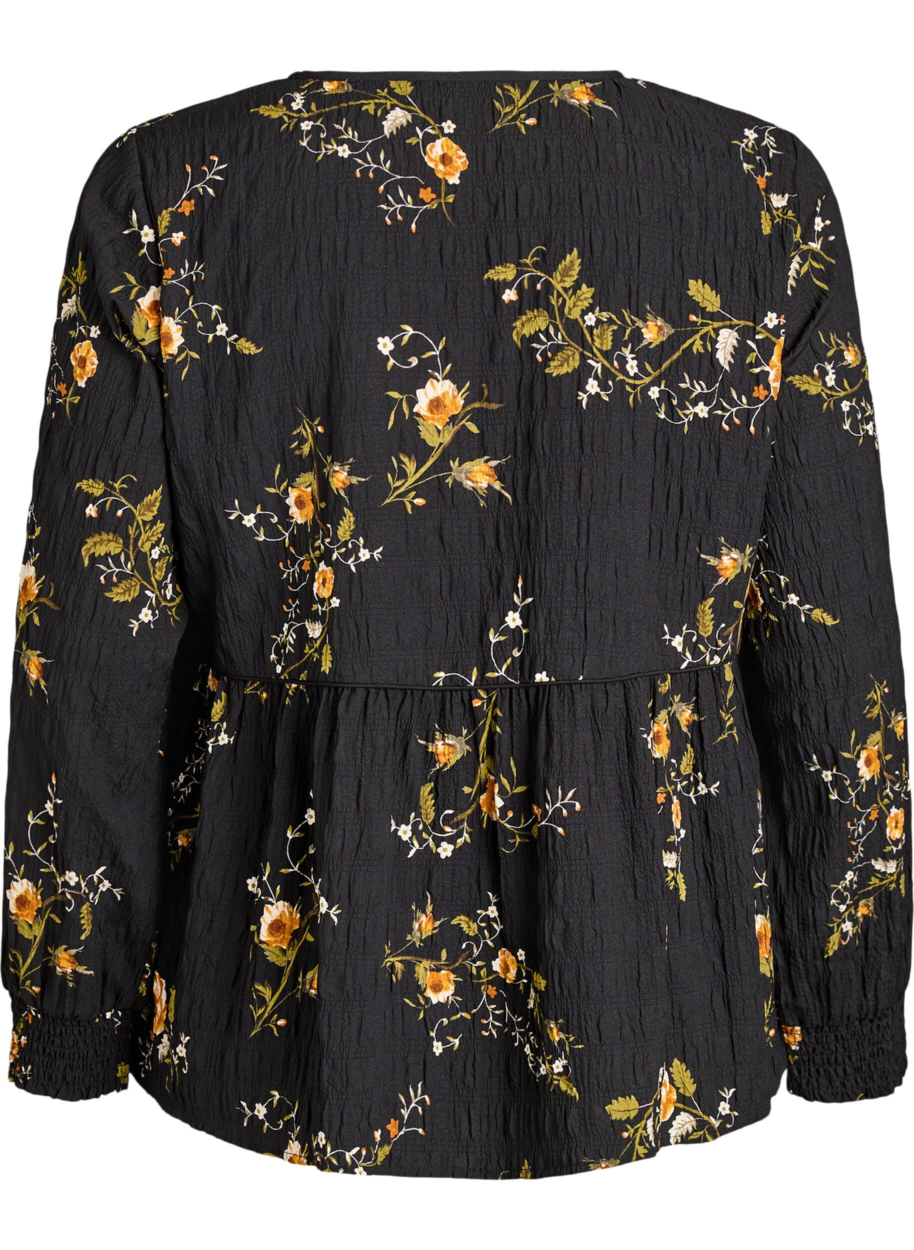 ZizziBlouse met lange mouwen en bloemenprint, Zwart, Packshot image number 1