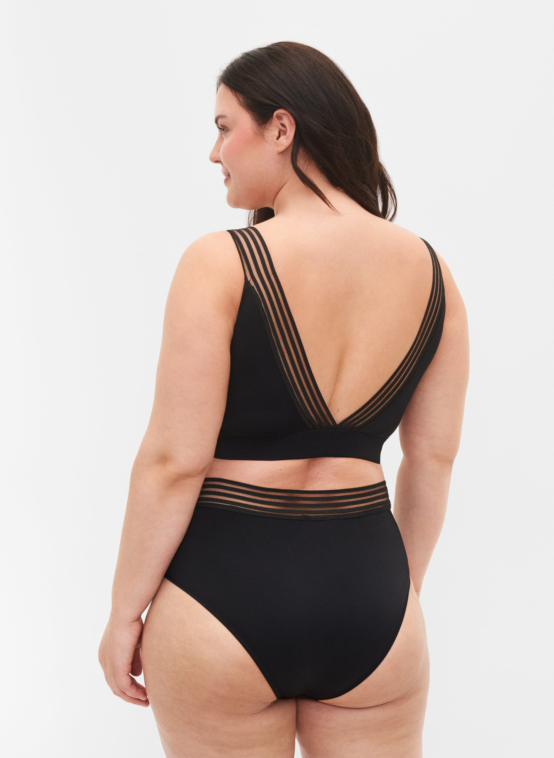 ZizziBikinibroekje met hoge taille en mesh, Black, Model image number 1