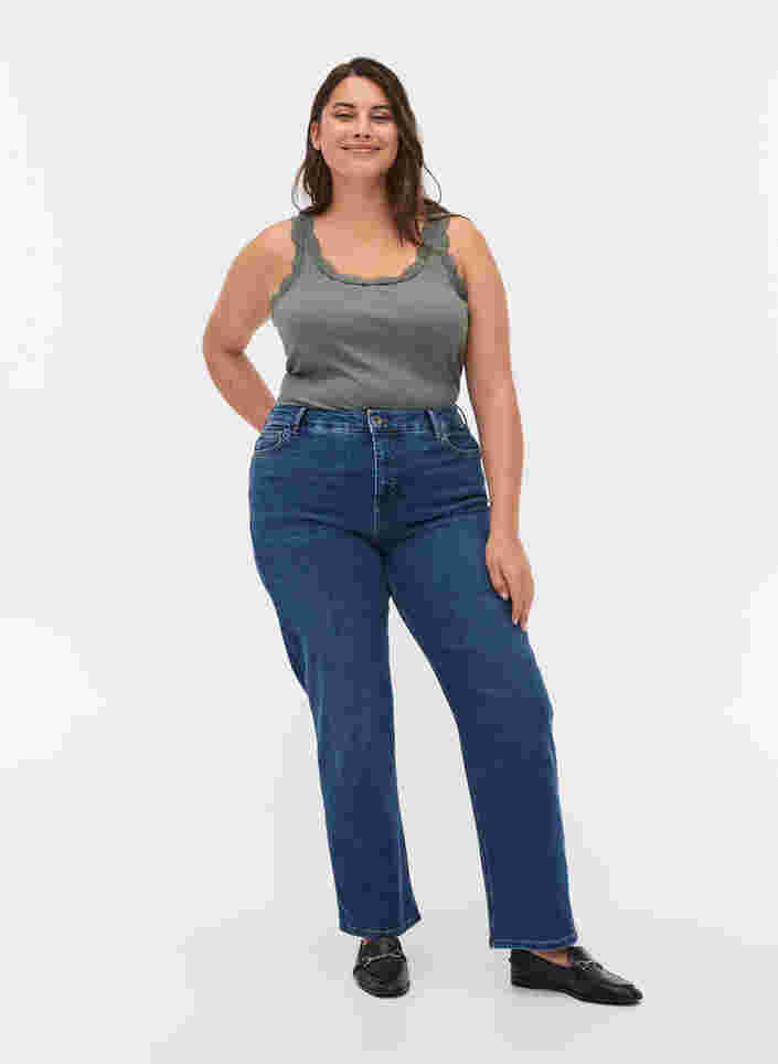 Gemma jeans met hoge taille en push up, Blue denim, Model image number 4