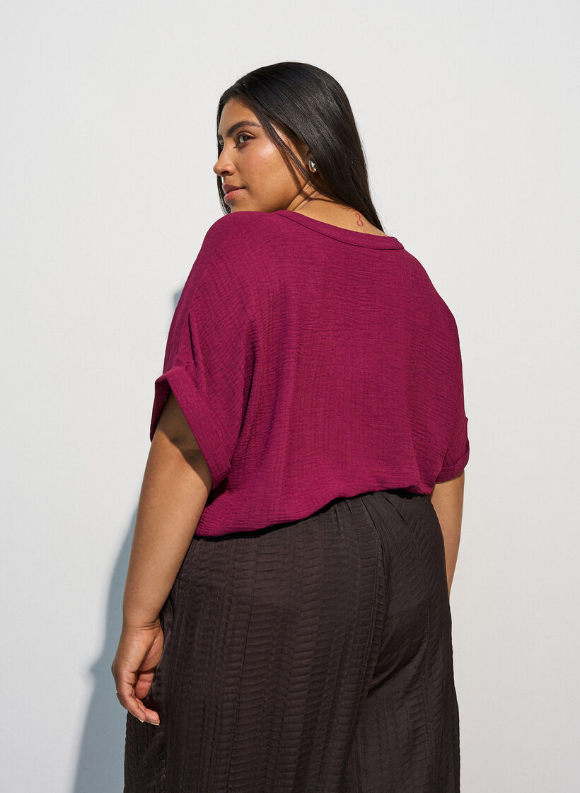 Luchtige blouse met korte mouwen, Rood, Model image number 2