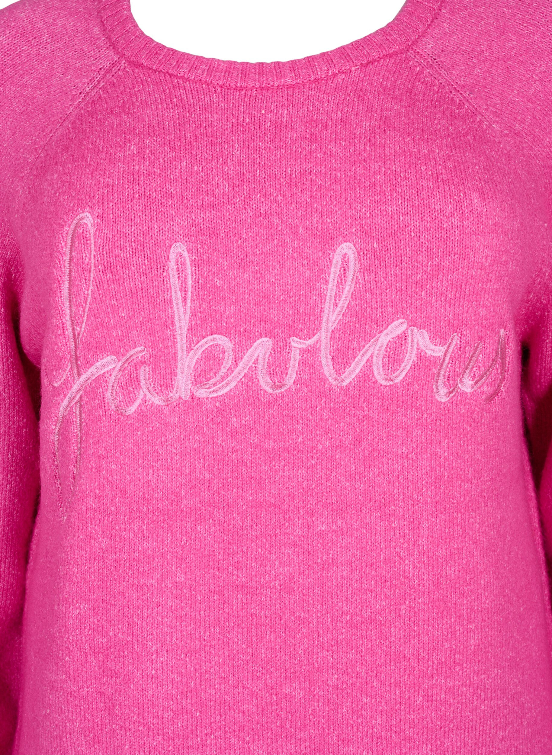ZizziGebreide blouse met geborduurde tekst, Raspberry Rose, Packshot image number 2