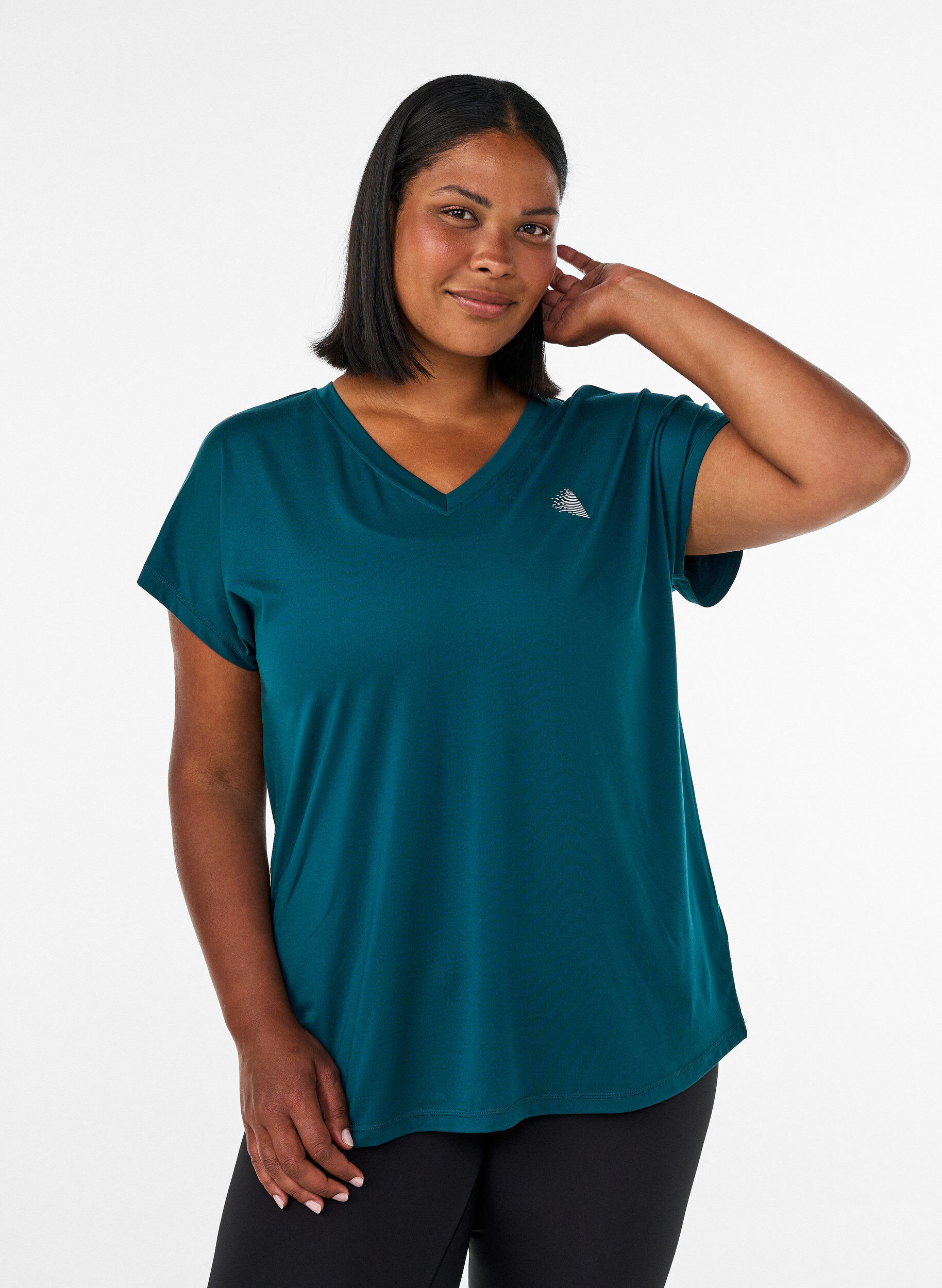 ZizziT-shirt d&rsquo;entra&icirc;nement ample avec col en V, Vert fonc&eacute;, Model image number 0