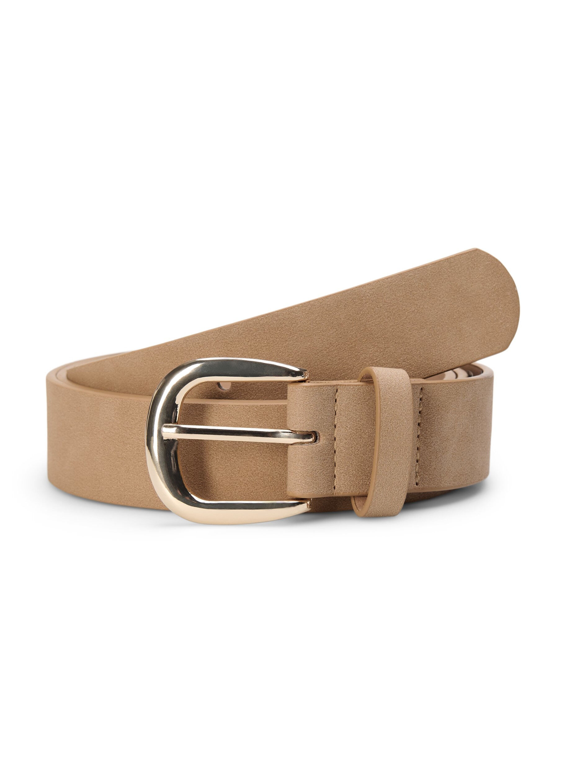 ZizziKunstleren riem met goudkleurige gesp, Beige, Packshot image number 0