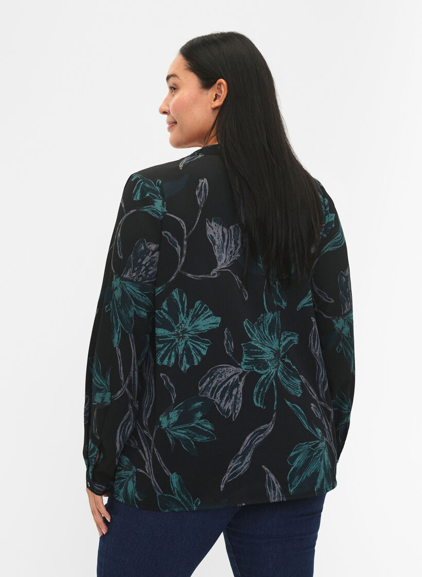 FLASH - Blouse met lange mouwen en print, Black Scarab Flower, Model image number 1