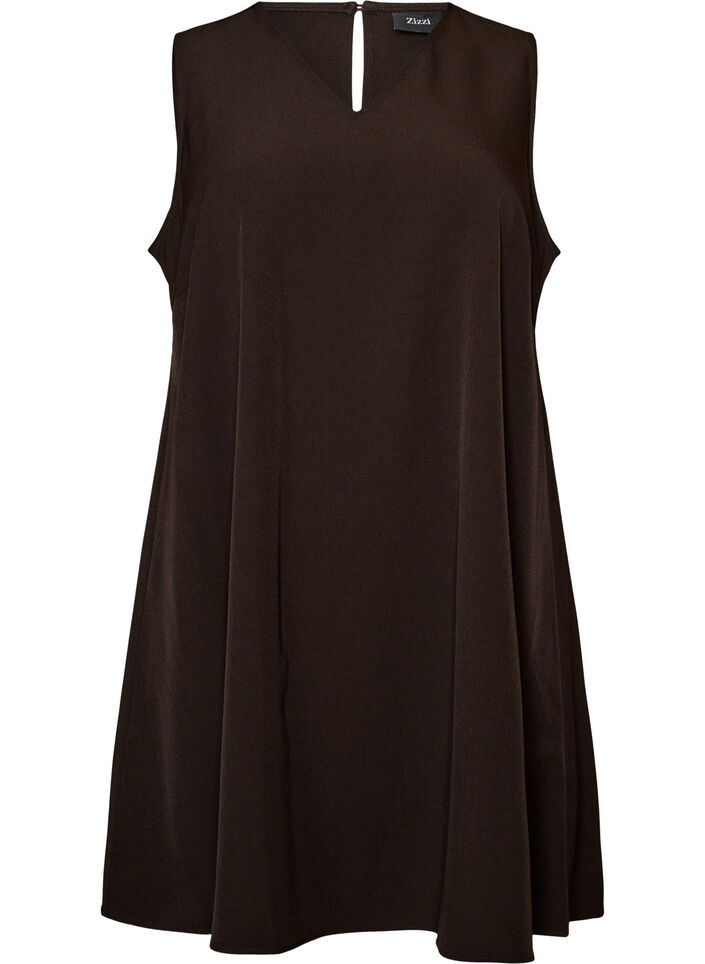 Robe coupe &eacute;vas&eacute;e sans manches &agrave; fines rayures, Marron, Packshot image number 0