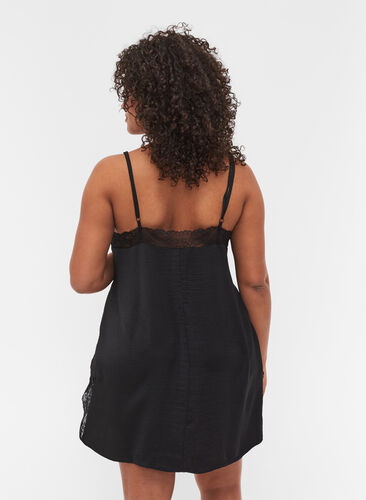 Pyjama jurk met kant en split, Black, Model image number 1