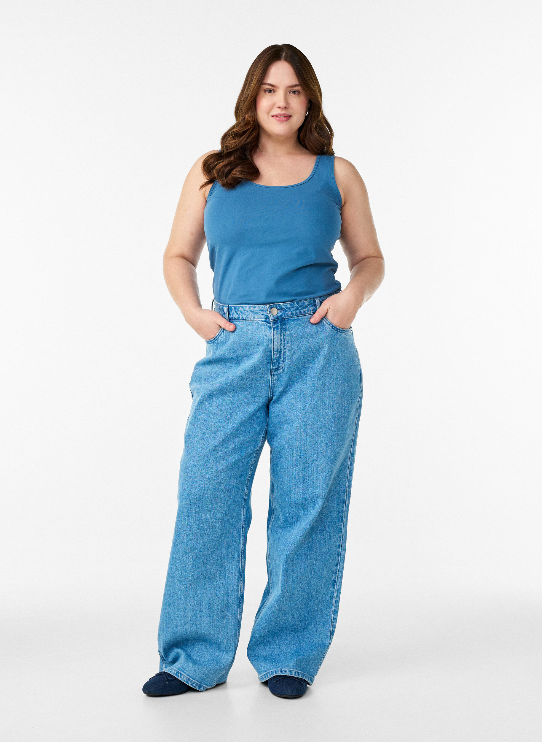 ZizziHaut basic uni en coton, Gris bleut&eacute;, Model image number 1