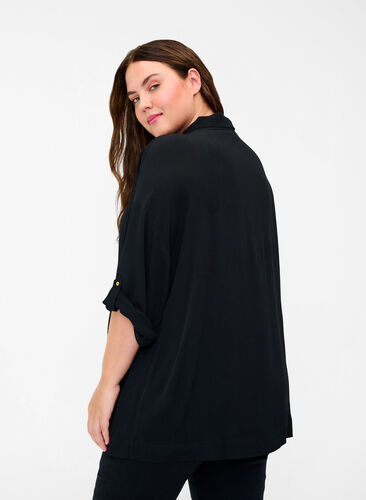 Viscose blouse met 3/4 mouwen, Black, Model image number 1