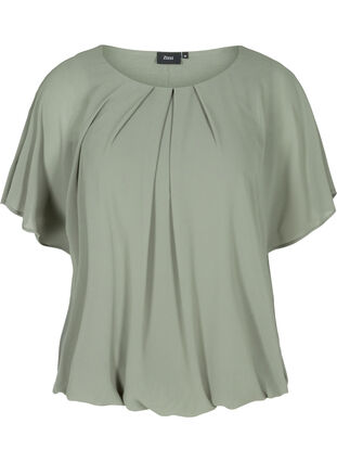 Korte blouse met losse mesh mouwen, Agave Green, Packshot image number 0